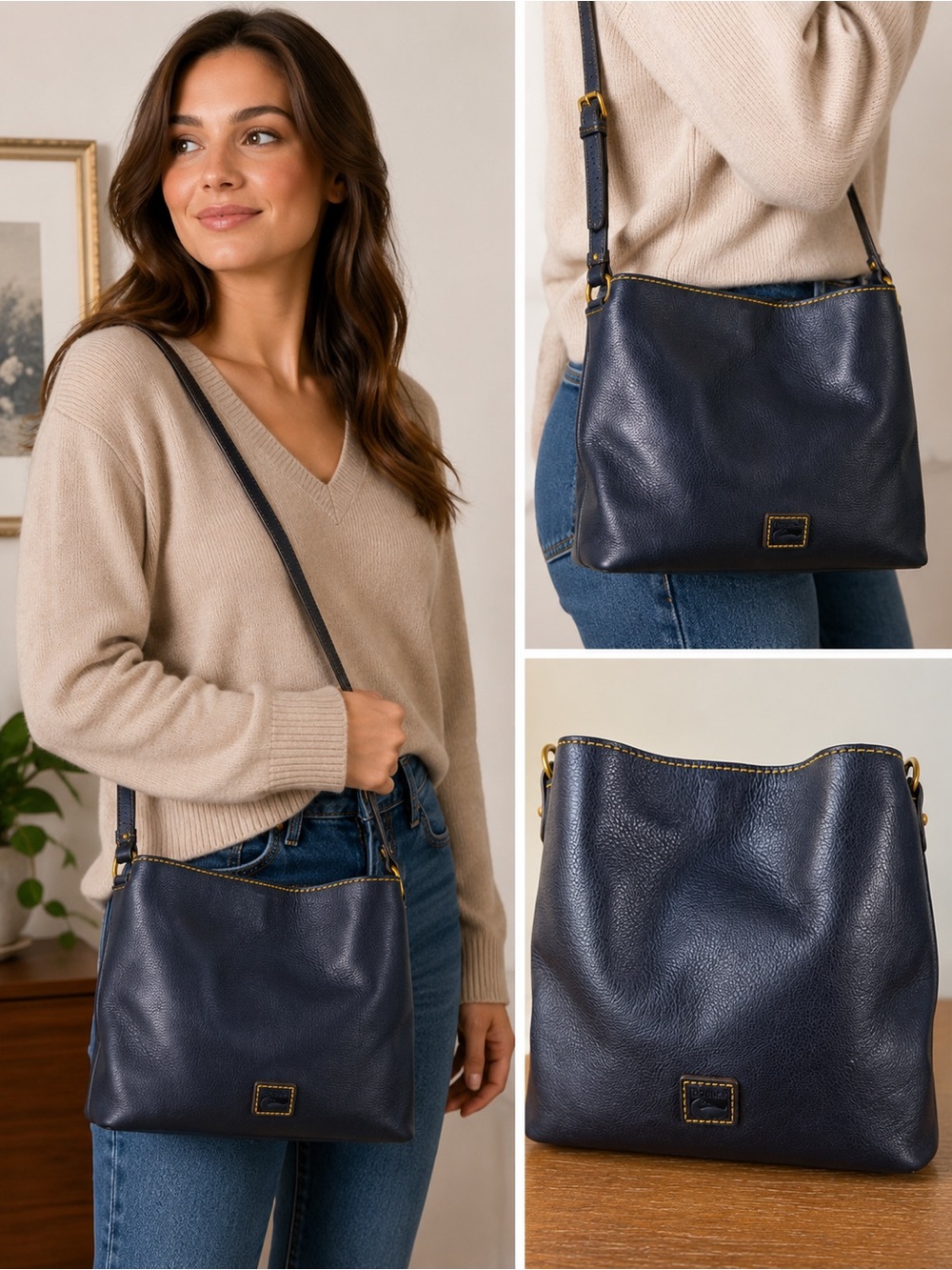 NWT Dooney & Bourke Florentine Brenna Navy Leather Satchel Crossbody USA